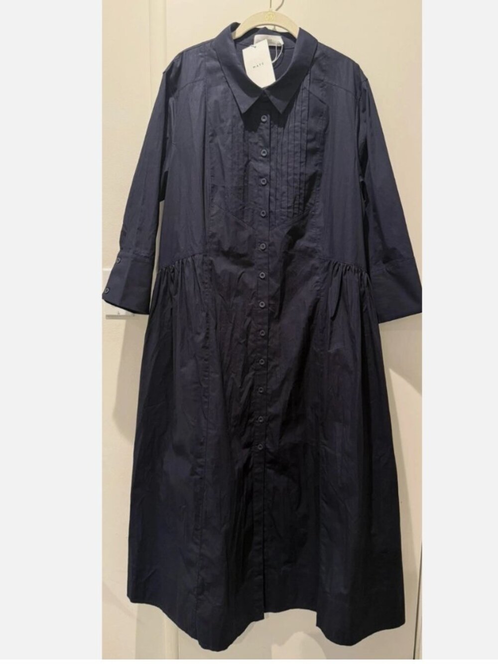 NWT Maye Susie French Navy Blue LS Button Down Cotton Shirtdress XL
